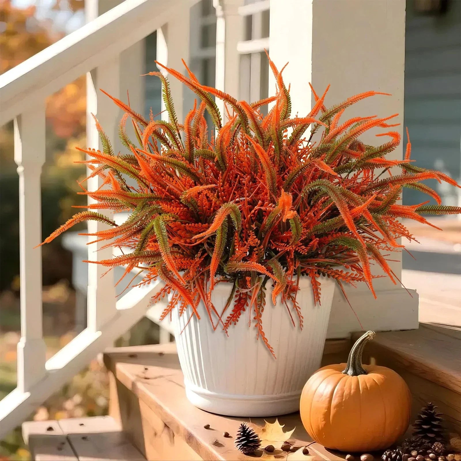 Artificial Mums Fall Flowers for Outdoors 10 Bundles Fake Mums Faux Plants fo...